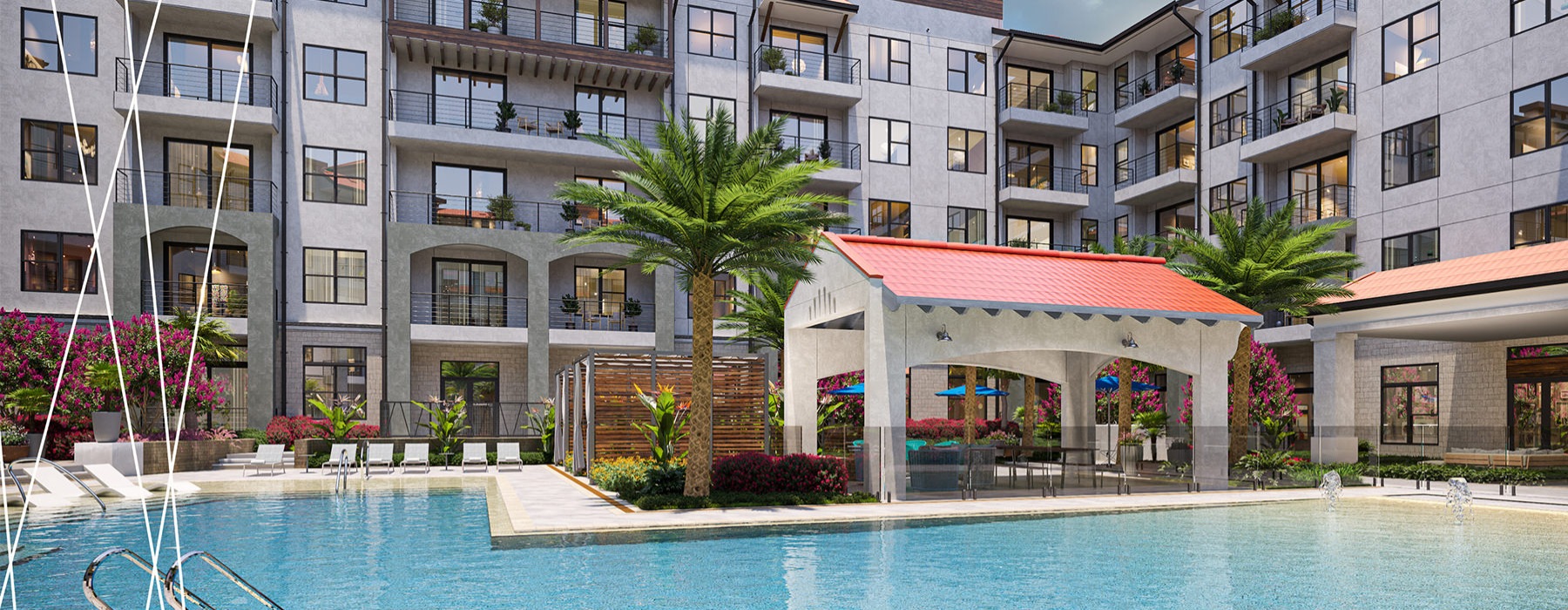 Aventon Gem Lake community pool surrounding by apartmetn building